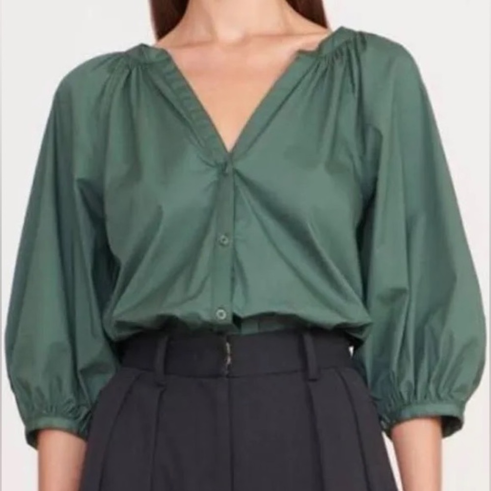 STAUD Dill Puff Sleeve Pine Green Top | Size L